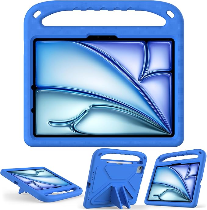 Dteck for iPad Air 13/iPad Pro 13/12.9 Case, Shockproof Protective Handle Stand Pencil Holder EVA Case, Blue