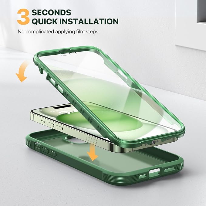 Diaclara Designed for iPhone 15 Case, Full Body Rugged Case with Built-in Touch Sensitive Anti-Scratch Screen Protector, with Camera Lens Protector for iPhone 15 6.1" (Frosted Green)