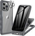 CENHUFO Privacy for iPhone 15 Pro Max Case, Full Body Phone Case with Built-in 9H Tempered Glass Privacy Screen Protector and Camera Lens Protector, Anti Peep Shockproof Bumper Clear Cover - Grey