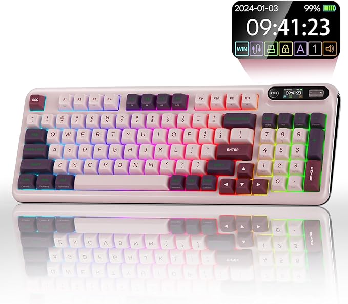 KZZI Z98 Wireless Mechanical Keyboard, Smart Display & Knob, BT5.0/2.4GHz/USB-C, Hot Swappable Custom Keyboard, Pre-lubed Linear Switches, Gasket Mount, RGB Creamy Gaming Keyboard