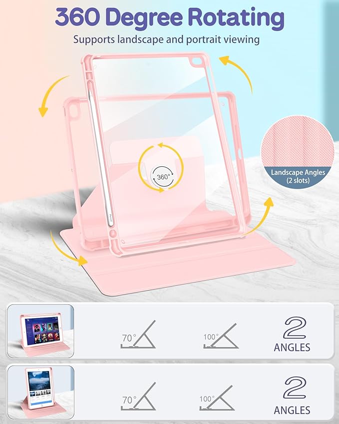 Uppuppy for iPad 5th/6th Generation Case for iPad Air 1st/Air 2nd/Pro 9.7 inch 2016 Case - 360 Rotating Stand Folio Smart Cover with Pencil Holder for Women Girls, Pink Bow Checkered for Apple Tablet