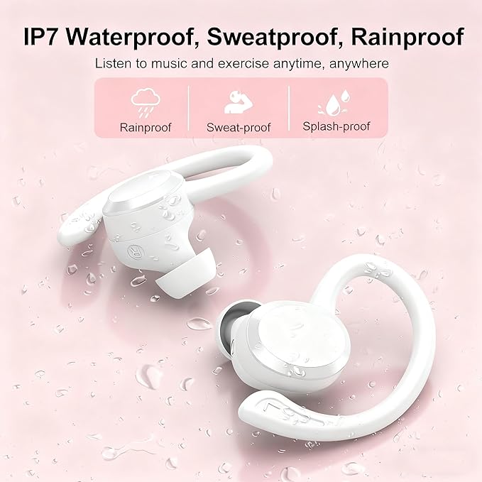 sprtoybat Wireless Earbuds, 2026 New Bluetooth 5.4 Headphones Sport Earphones with 68Hrs Playtime LED Display ENC Noise Cancelling Mic, IPX7 Waterproof Over Ear Ear Buds with Hook for Sports/Running
