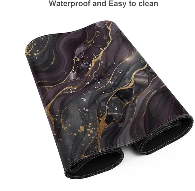 AQQA Purple Marble Desk Pad - Abstract Gold Foil Large Gaming Mouse Pad - XL Non-Slip Rubber Base Keyboard Mat - Aesthetic Desk Mat for Office & Home Decor - Extended Water-Resistant Table Protector