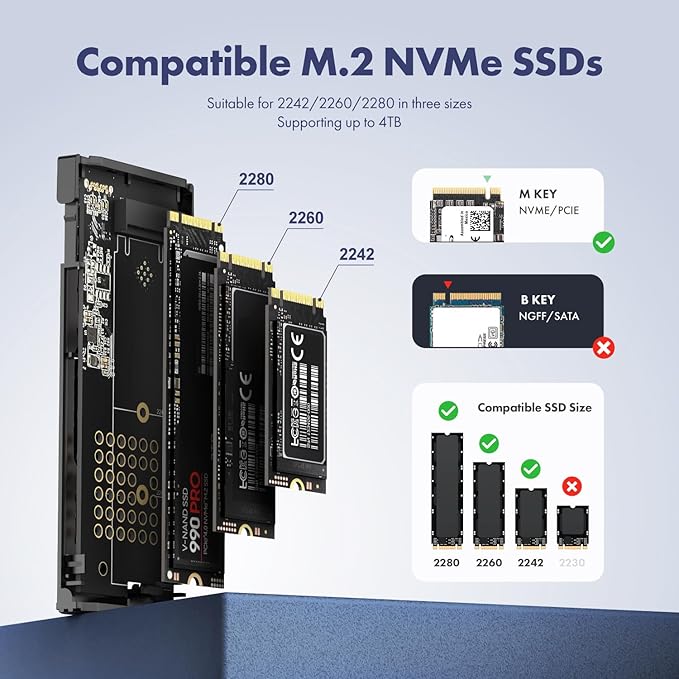 GRAUGEAR M.2 NVMe SSD Enclosure, 10Gbps USB3.2 Gen2 Tool-Free Aluminum External M2 Solid State Drive RGB Enclosure USB C, RTL9210 External Case for PCIe NVMe M-Key B+M Key [G-M901-AC-10G]