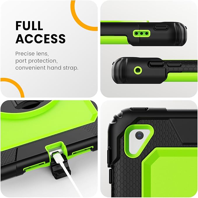Timecity Case for iPad 6th/ 5th Generation 9.7 Inch 2018/2017 with Rotating Stand Handle Strap, Full-Body Silicone+PC Durable Sturdy Protective Case for iPad 5th/ 6th Gen/Air 2/ Pro 9.7 -Green