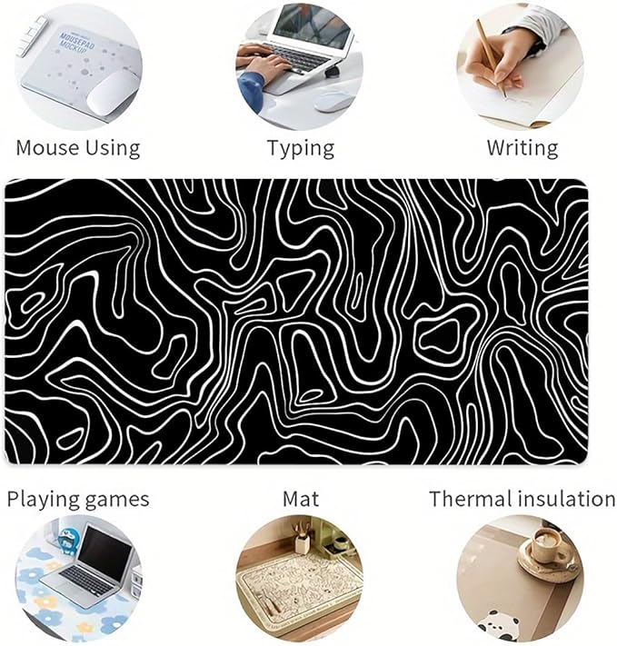 Rcege Large Mouse Pad for Desk - Gaming Mouse Pad with Stitched Edges, Anti-Slip Base for Keyboard and Mouse (Topographic Line,23.6x11.8 inch)
