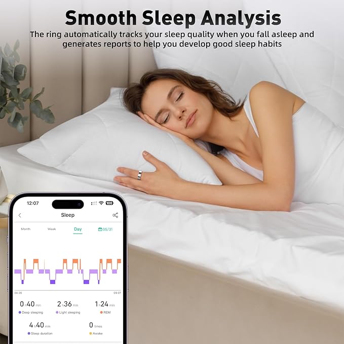 Smart Ring with Sleep Monitoring, Step Counting, Heart Rate, Blood Oxygen for iPhone and Android, No Subscription Fee, IP68 Waterproof Health Tracker (Rose Gold, 7)