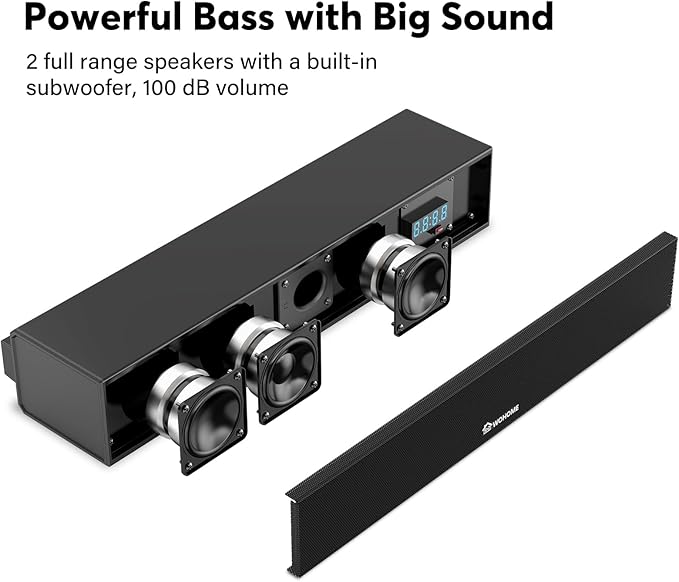 2.1 Sound Bar for Smart TV with Built-in Subwoofer, 6 Levels Voice Enhancement, 15 Inches Small TV Soundbar Speakers with Bluetooth 5.3/ARC/Optical/AUX/USB Connection, 3 EQ Modes, Wall Mount