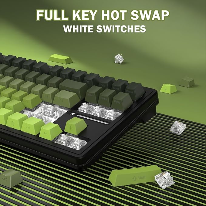FELICON Attack Shark M87 PRO Wireless Mechanical Gaming Keyboard – 87-Key Tri-Mode (Bluetooth 5.0/2.4Ghz/USB-C), Hot-Swappable Linear Switch, RGB Backlit, 5000mAh Battery – Matcha Green