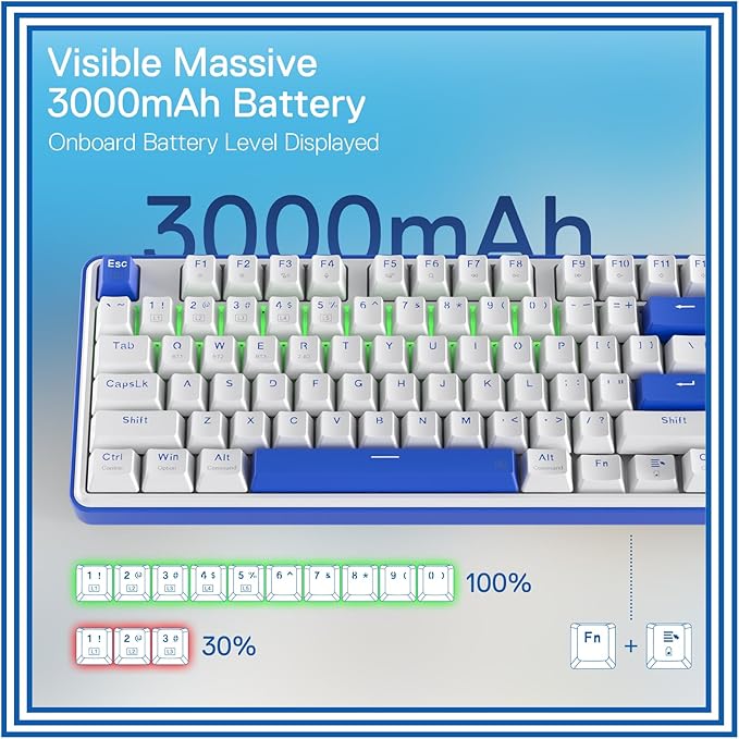 Redragon K685 PRO 104 Keys Wireless Gasket RGB Gaming Keyboard, 3-Modes 100% Layout Mechanical Keyboard w/Hot-Swap Socket, Sound Absorbing Pads & Linear Red Switch, Klein Blue & Oia White