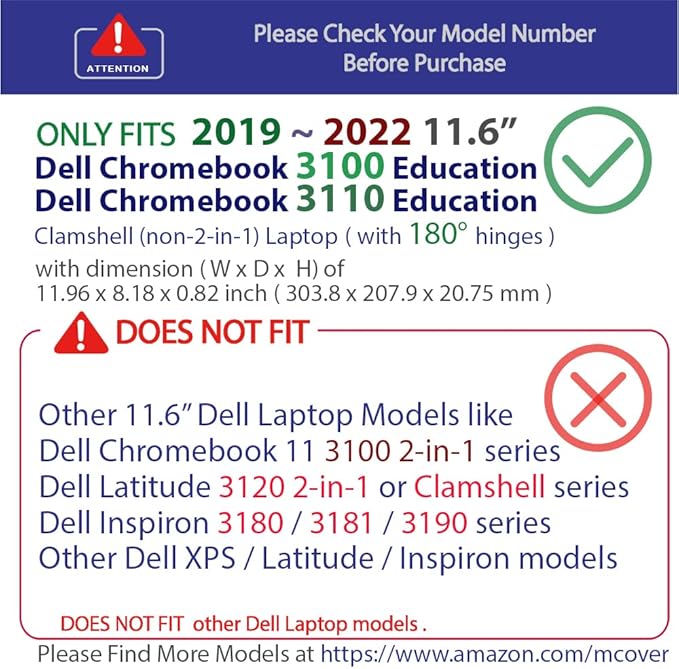 mCover Case Compatible for 2019~2022 11.6" Dell Chromebook 3100/3110 Education Clamshell (180 ° Hinge) Laptop ONLY (NOT Fitting Any Other Dell Models) - Clear