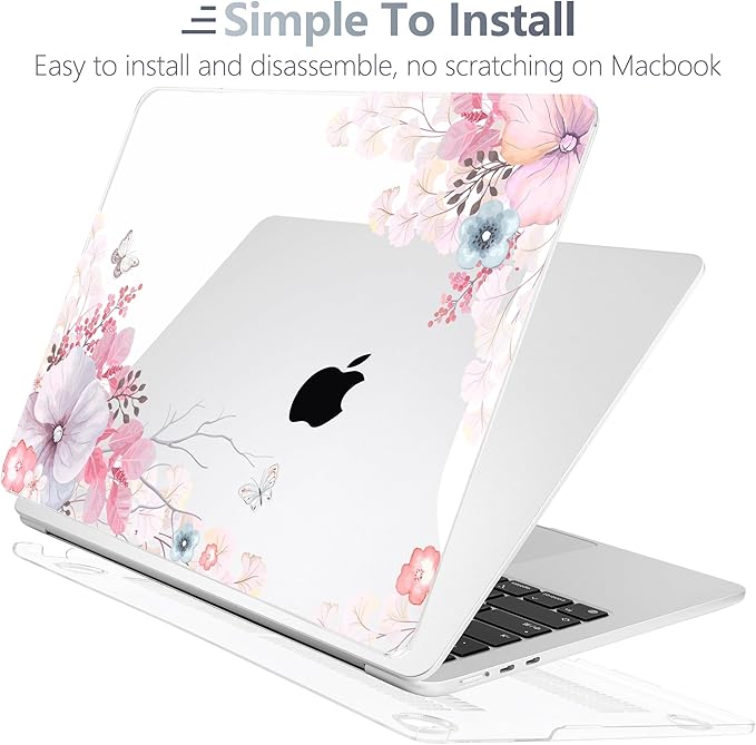Batianda Premium Case for New MacBook Air 15 inch with M5 M4 M3 M2 Chip 2026 2025 2024 2023 Release, Designed Ultra-Slim Hardshell & Keyboard Cover & Screen Protector 4-in-1 Bundle, Lovely Flower