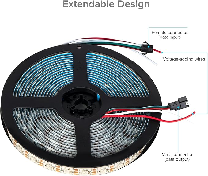 SEZO WS2812B LED Strip Light 16.4FT 60Pixel/M 300LEDs DC5V Individual Addressable LED Strip SMD5050 RGB Dream Color Programmable LED Light Strip Flexible IP65 Waterproof White PCB