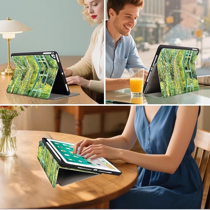 for iPad Air 2/1 Case 2014/2013, for iPad 5Th/6Th Generation Case 2017/2018, Slim fit iPad Cases 5th/6Th Generation 9.7-inch, 4 Viewing Angles & Typing Stand & Pencil Holder, Water Lilies