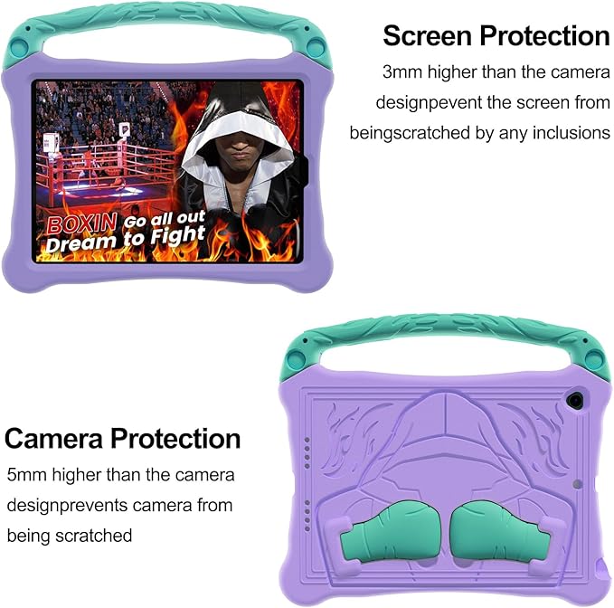 Dteck for iPad Air 3rd Generation and iPad Pro Case 10.5" 2019/2017 Release, Cute Boxing Shockproof Hard Case with Handle/Kickstand/Shoulder Strap, Protective Lightweight Kids-Friendly Cover, Purple