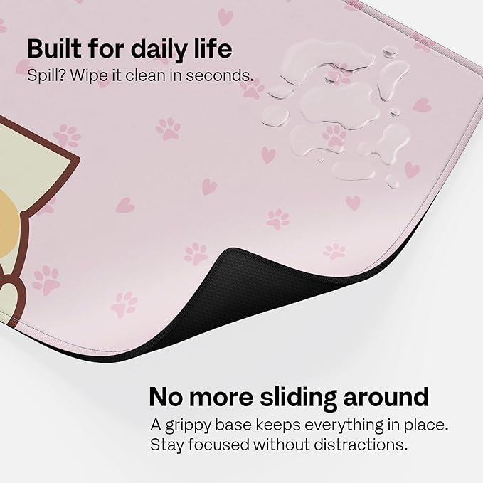 Pixio Mouse Pads - 36 x 16 inch XXL Squishy Cat Pink Multifunctional Large Desk Mats for Gaming, Office, Desktop Anti-Slip Waterproof Washable Computer Mouse Mat