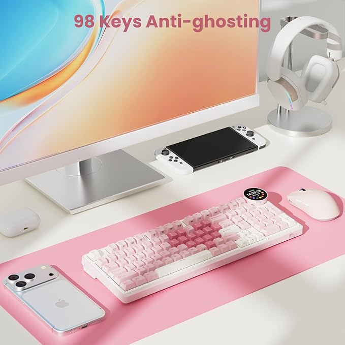 RK ROYAL KLUDGE N99 Wireless Mechanical Keyboard with Screen & Knob, BT/2.4G/USB-C, 96% Hot Swappable Custom Keyboard, Pre-lubed Linear Switches, Gasket Mount, RGB Mechanical Gaming Keyboard