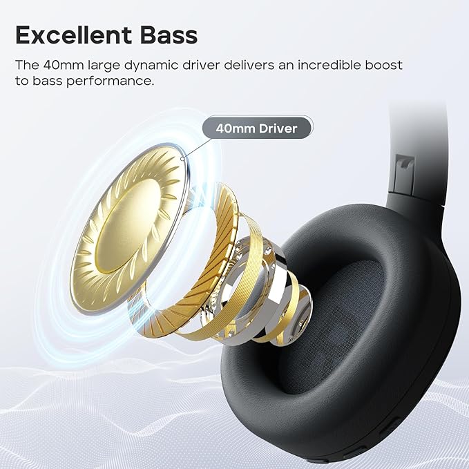Tribit Wireless Over-Ear Headphones QuietPlus 81, Hybrid Active Noise Cancelling, Bluetooth 6.0 Headset, 110H Playtime, 6 Custom EQ via App, Deep Bass, Foldable, Comfortable, Lightweight for Travel