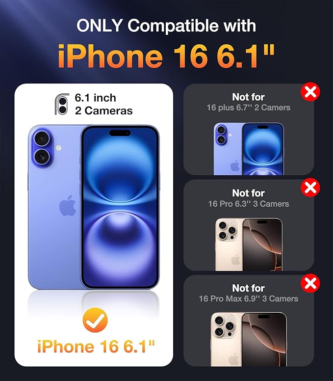 Diaclara Magnetic Designed for iPhone 16 Case, Full Body Rugged Case with Built-in Privacy Touch Sensitive Anti-Scratch Screen Protector, Upgraded [Full Camera Protection] (Ultramarine)