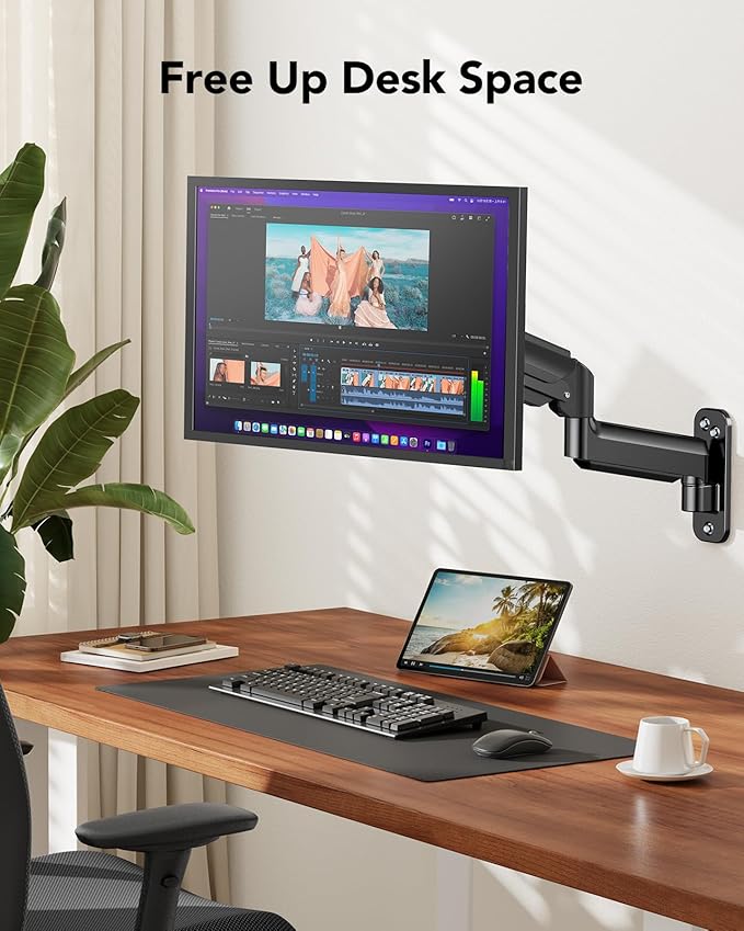 HUANUO Computer Monitor Wall Mount for 22"-35" Screens, Gaming Wall Mount Monitor Arm Holds up to 26.4lbs, Vesa Mount with Tilt, Swivel, Rotation, Supports 75x75mm, 100x100mm, 200x200mm, Black