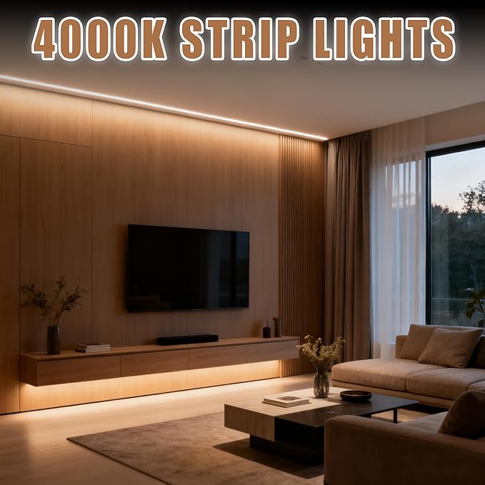 RadiantFlux 20Ft 4000K LED Strip Lights, Soft Natural Light Indoor Strips, Dimmable Flexible Bright LED Tape for Kitchen, Living Room and Vanity Mirror