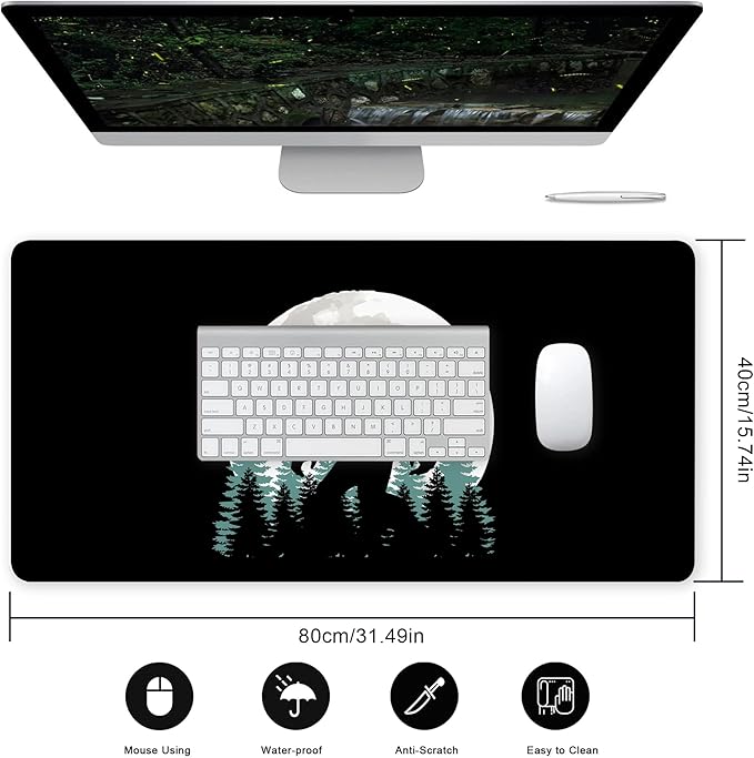 Desk Mat for Desktop,Extended Gaming Big Foot Forest Mouse Pad,Non-Slip Rubber Base Mousepad with Stitched Edges for Office Home Desk Decor,31.5X15.7 Inch