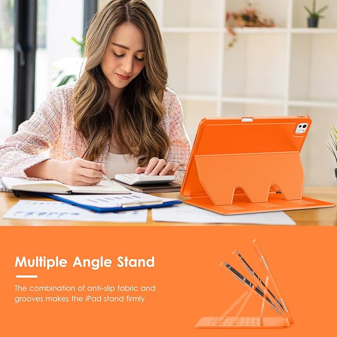 VIKESI Case for iPad iPad Pro 13-inch M5 or M4 Released in 2025 or 2024,Multiple Angles Magnetic Stand Cover,Shockproof Soft Back,Pencil Holder,and Auto Sleep/Wake,Orange