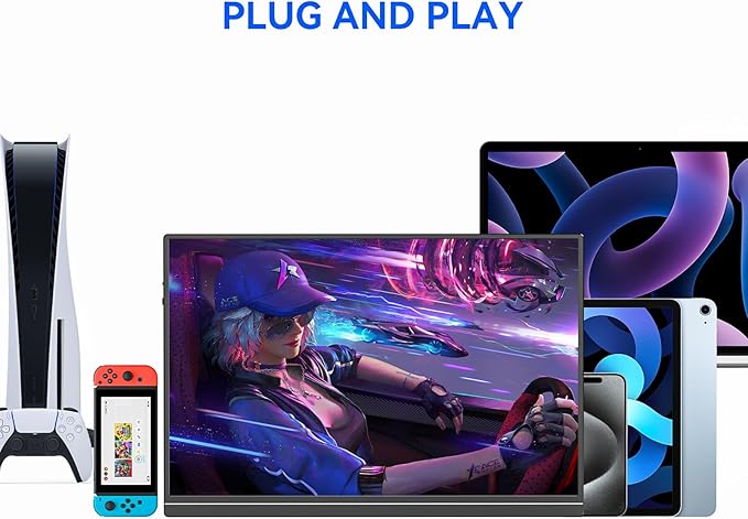 Veout 16" 1920×1200P IPS Portable Monitor for Laptop, Side/Vertical Monitor with Stand, USB-C & Mini HDMI, Second Screen for PC, MacBook, Phone & iPad, 4 Colors for Travel & Office