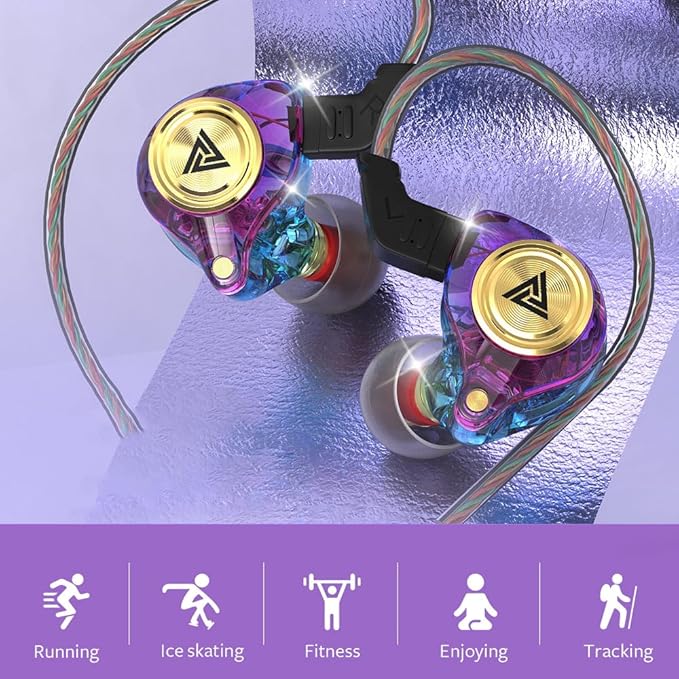 Wired Gaming Earbuds 2Pack, Ak3file in Ear Monitors, Deep Bass Sound Wired Earbuds, HiFi in Ear Headphones with 1DD 10mm Dynamic Driver, IEM for Music Gaming Video Calling (Black+Purple)