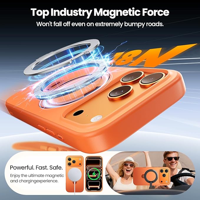 360°Ring Stand for iPhone 17 Pro Max Case, Compatible with MagSafe, Military-Grade Protective,Anti-Yellowing, Scratch-Resistant Back Cover Phone Case for iPhone 17 Pro Max 6.9", Orange