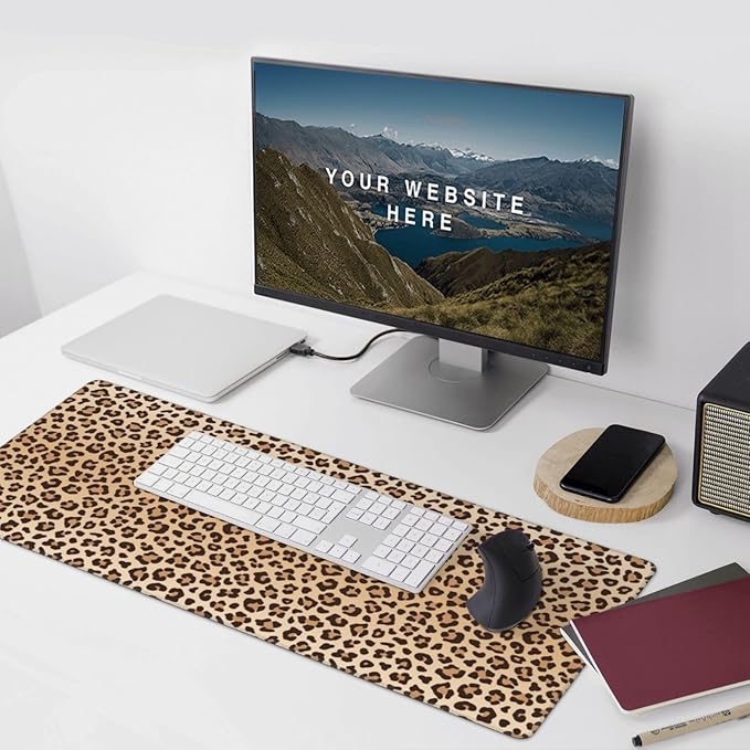 Leopard Print Mouse Pads XXL Extended Mousepad with Stitched Edges Cheetah Animal Skin Non-Slip Rubber Base Computer Keyboard Pad Desk Mat for Home Office Desk Decor, 35.4" X 15.7"