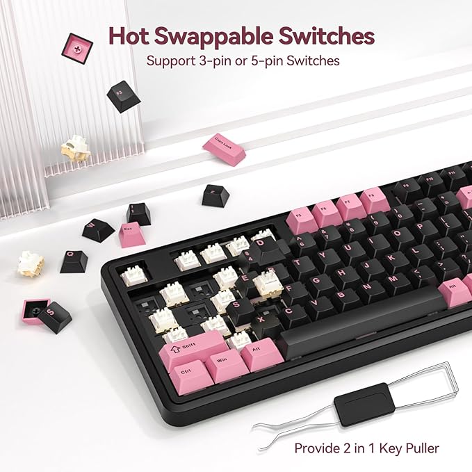 AUSDOM 98Pro Wireless Mechanical Keyboard, Tri-Mode BT/2.4GHz/USB-C Hot Swappable Custom Gaming Keyboard with Backlit, Gasket Structure, Linear Switches for Windows/Mac/PC (Clicky Sound)