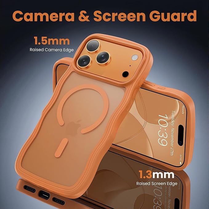 toushion for iPhone 17 Pro Max Case Cute Orange,Fits MagSafe,Matte Skin Feeling Back,Curly Wave Edge,Slim & Durable & Stylish,Cover Military-Grade Protection