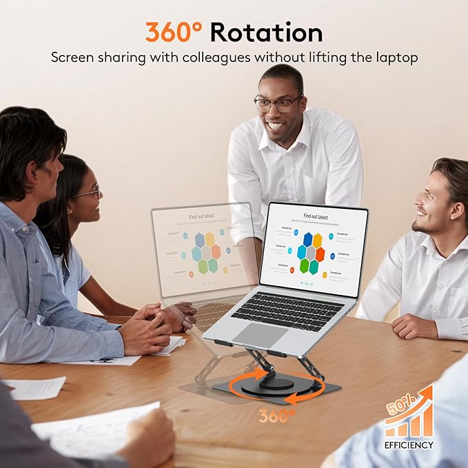 TECKNET Laptop Stand for Desk - 360° Rotating Base, Ergonomic Foldable Computer Stand for Laptop Riser, Height Adjustable, Compatible with MacBook Pro, Dell XPS, HP, and All Laptops 10-17" (Black)