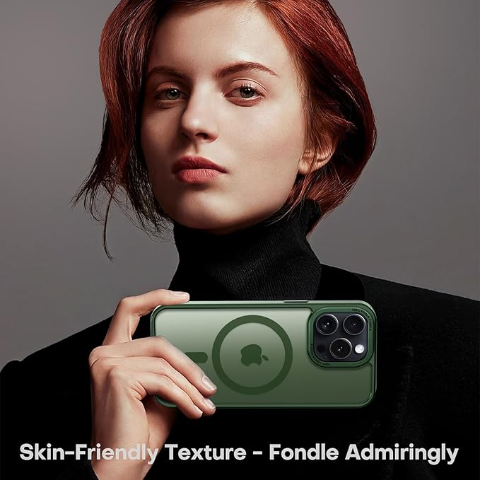 Newfuture Magnetic for iPhone 15 Pro Case [Compatible with Magsafe] [Military Grade Drop Protection] Translucent Matte Anti-Fingerprint Shockproof Phone Case for iPhone 15 Pro 6.1 inch, Dark Green