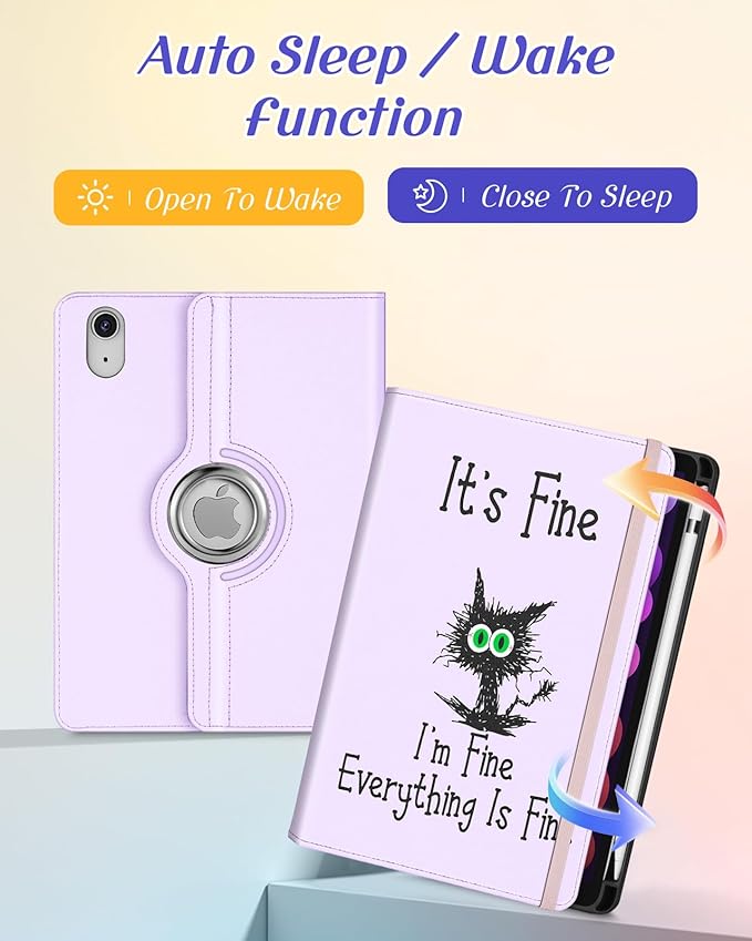 Kidcube for iPad mini 7 Case A17 Pro 2024, for iPad mini 6th Generation Case 8.3 Inch - Women Girls Kid Cute Rotating Stand Folio Cover with Pencil Holder & Card Slot Girly Kawaii Cat Unique Cover
