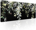 Sage Green Leaves Gaming Mouse Pad XL Spring Summer Floral Extended Large Desk Mat Black Big Mousepad Non-Slip Rubber Base Stitched Edge Long for Desktop Office Computer Gamer,31.5×11.8 in