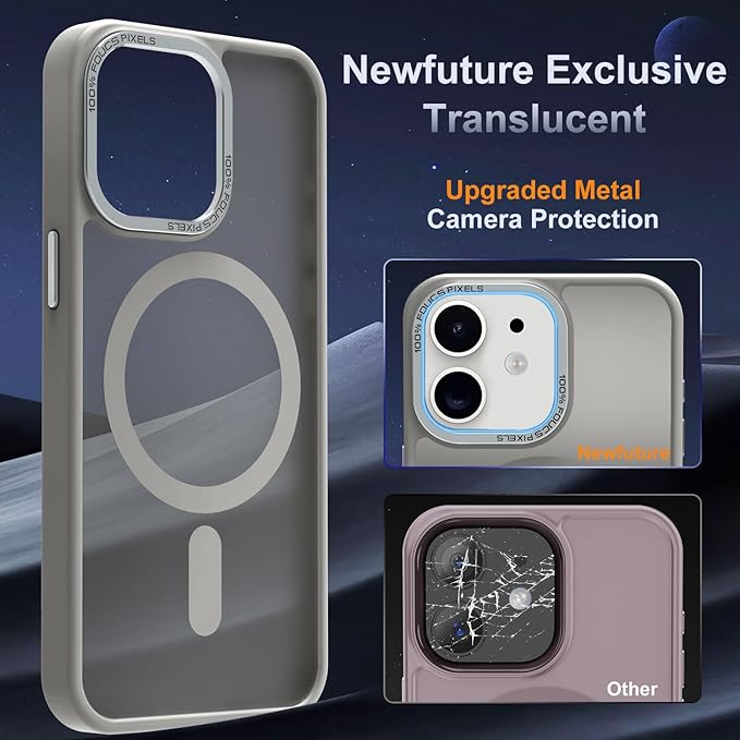 Newfuture Designed for iPhone 12 Case/iPhone 12 Pro Case with Magnetic [13 FT Military Drop Protection] [Compatible with Magsafe] Translucent Shockproof with Anti-Fingerprint Phone Case, Titanium Gray