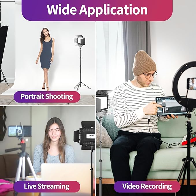 EMART LED Photography Lighting, Studio Light with 53inch Adjustable Tripod Stand and 9 Color Filters, 4 PCS Baffles, for Video Recording, Game Streaming, YouTube-2 Packs