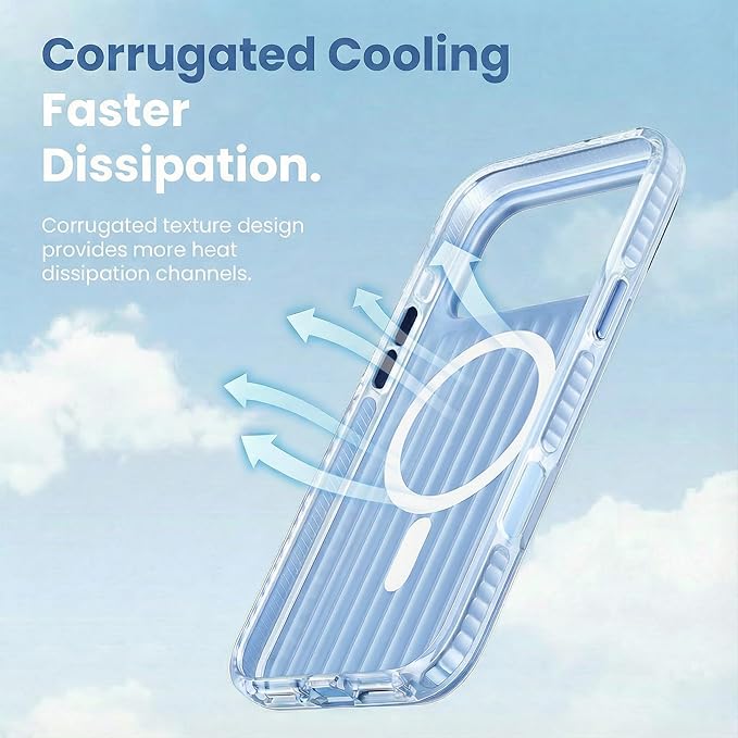 Magnetic Cooling Case for iPhone 17 Pro Max, with Air Vortex Heat Dissipation Technology, Anti-Fingerprint, Fit for MagSafe, Military-Grade Bumper, Included Camera Lens & Screen Protector,Light Blue