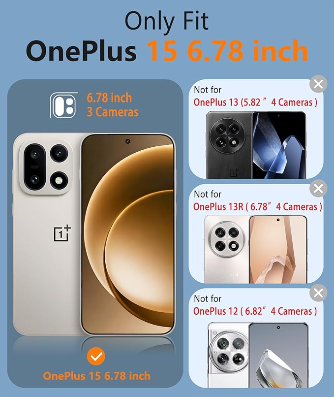 FNTCASE for OnePlus 15 Case: 14FT Heavy Duty Military Grade Drop Protection for One Plus 15 Case with Screen Protector, Non-Slip Anti-Fingerprint Shockproof Matte Soft TPU Phone Cover - Blue