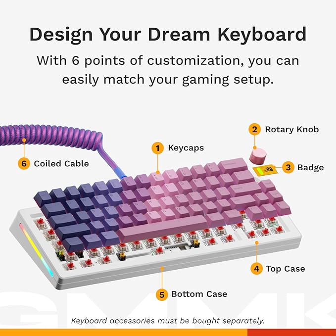 Glorious Gaming - GMMK 3 Custom Mechanical Gaming Keyboard with Knob, 65% Compact Keyboard, Modular Gasket System, Doubleshot PBT Keycaps, Aluminum Switch Plate, Hotswappable Switches, ANSI (White)