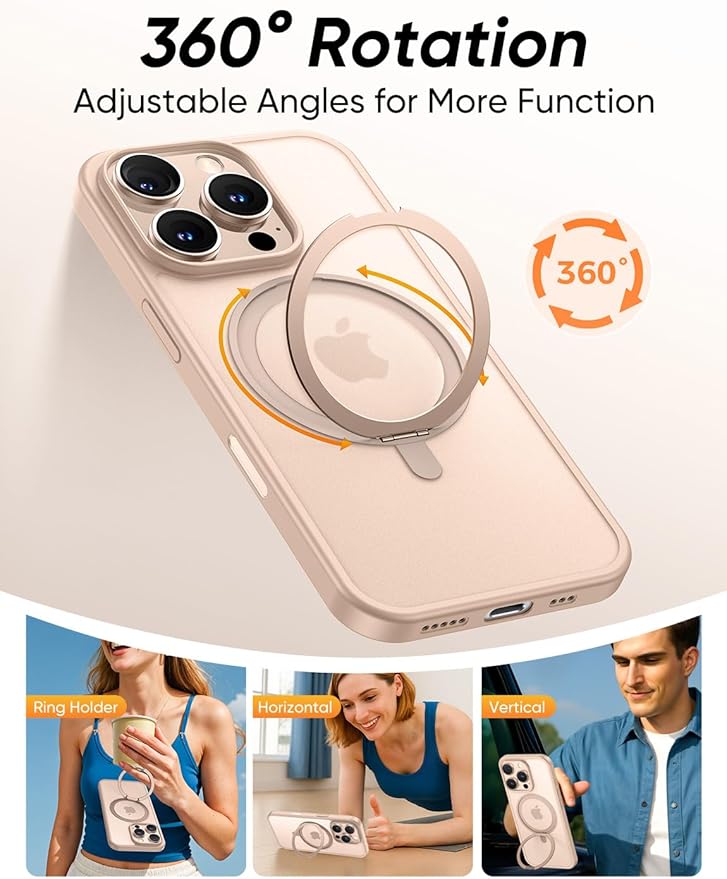 MAGIC JOHN 360° Rotatable Magnetic Invisible Stand for iPhone 16 Pro Case [Camera Control Button] [Compatible with MagSafe] 16FT Shockproof for iPhone 16 Pro Case with Kickstand, Rose Gold
