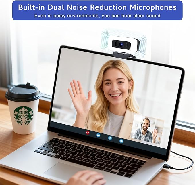Webcam for PC - PC Camera Webcam 1080P, Desktop Computer Web cam with Privacy Shutter and Tripod Autofocus, Dual Noise-USB Plug&Play,Cancelling Mics,Auto Light Correction,