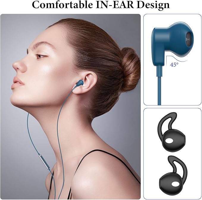 APETOO USB C Headphones for iPhone 17 Pro Max 16 15 Plus iPad Air USB-C Wired Earbuds with Mic Volume Control HiFi Stereo Type C Earphones for Galaxy S25/S24/S23/S22 Ultra Pixel 10 9 8 7 6a, Blue