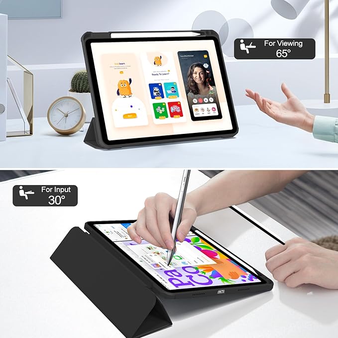 JKSML Case for iPad Pro 11, Case with Pencil Holder for iPad Pro 11 Inch 4th/3rd/2nd Generation 2022/2021/2020, Transparent Protective Cover for iPad Pro 11, Supports Pencil 2 Charging, Black