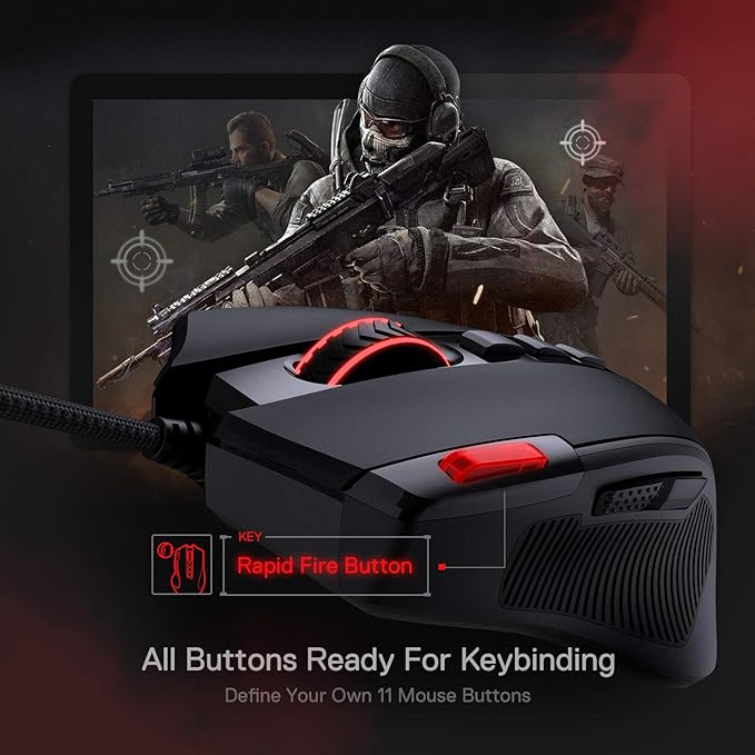 Redragon M612 Predator RGB Gaming Mouse, 8000 DPI Wired Optical Mouse with 11 Programmable Buttons & 5 Backlit Modes, Software Supports DIY Keybinds Rapid Fire Button