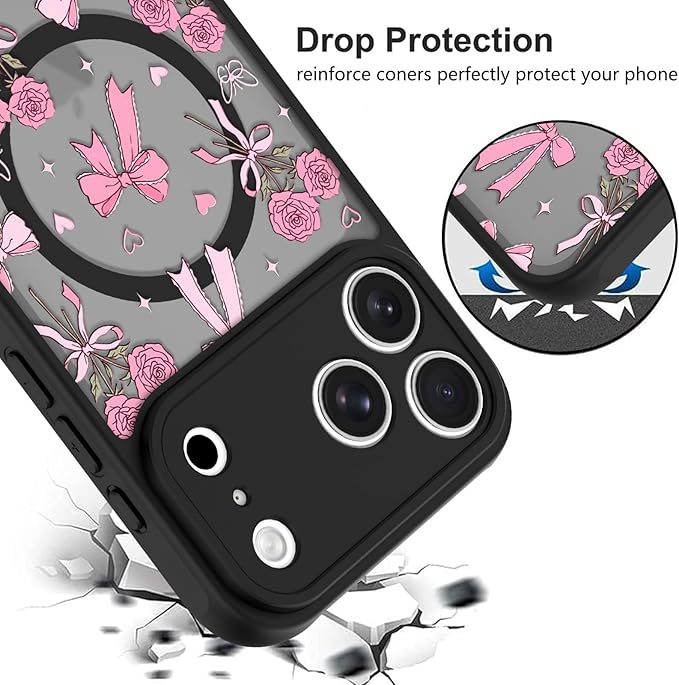 KANGHAR Case Compatible with iPhone 17 Pro Bows Bouquet Pattern [Compatible with Magsafe] Cute Flowers Florals Protective Magnetic Case for Girls Women Men