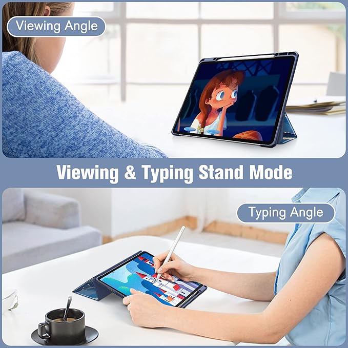 Fintie Hybrid Slim Case for iPad Pro 12.9-inch 6th Generation 2022, [Built-in Pencil Holder] Shockproof Cover w/Clear Transparent Back Shell, Also Fit iPad Pro 12.9" 5th/4th/3rd Gen, Ocean Marble