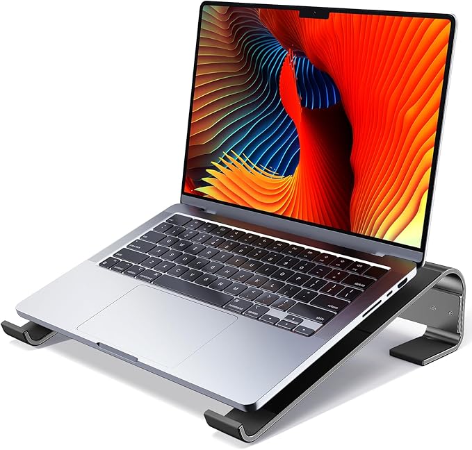 MOKURU Laptop Riser for Desk - Aluminum Ergonomic Computer Stand for Laptop Cooling - Compatible with MacBook Pro/Air, Dell, HP, Lenovo, 10-17.3'', Black
